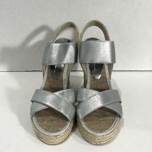 Kenneth Cole Silver Metallic Jute Wedge